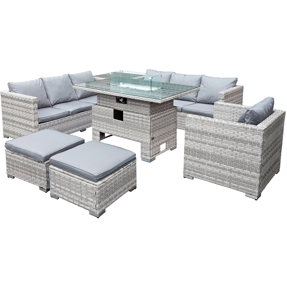 Oseasons Malta 9 Seater Dove Grey Rattan Rising Firepit Corner Sofa Set with 2 Footstool Image 3