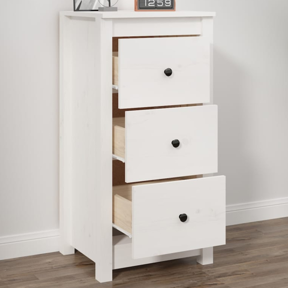 vidaXL 3 Drawer White Solid Pine Wood Sideboard Image 1