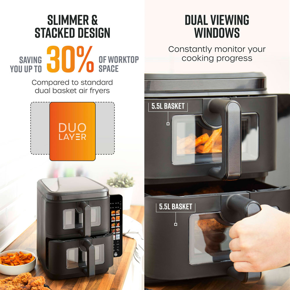 Swan SD10522BLK Black Duo Layer with Black Stainless Steel Trim Air Fryer 11L Image 4