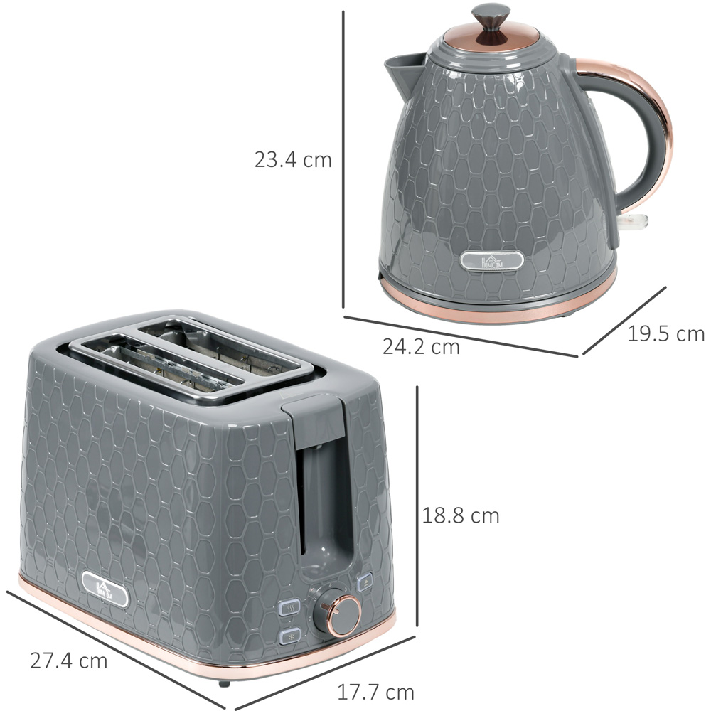 HOMCOM Grey 2 Slice Toaster and 1.7L Kettle Set Image 7