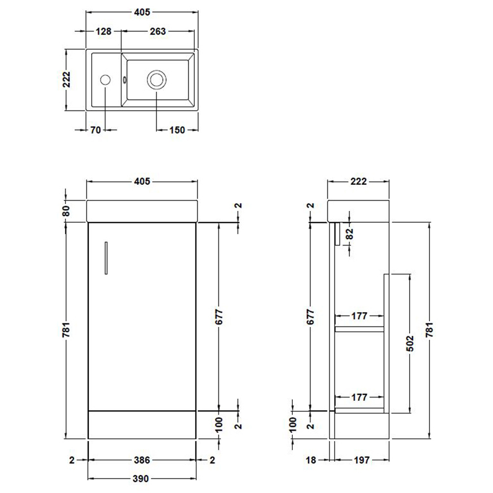nuie Vault Single Door Anthracite Woodgrain Floor Standing Vanity Unit with Ceramic Basin 400mm Image 3