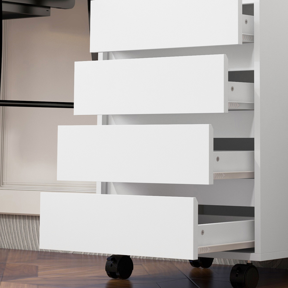 HOMCOM 4 Drawer White Vertical Mobile Filing Cabinet Image 4