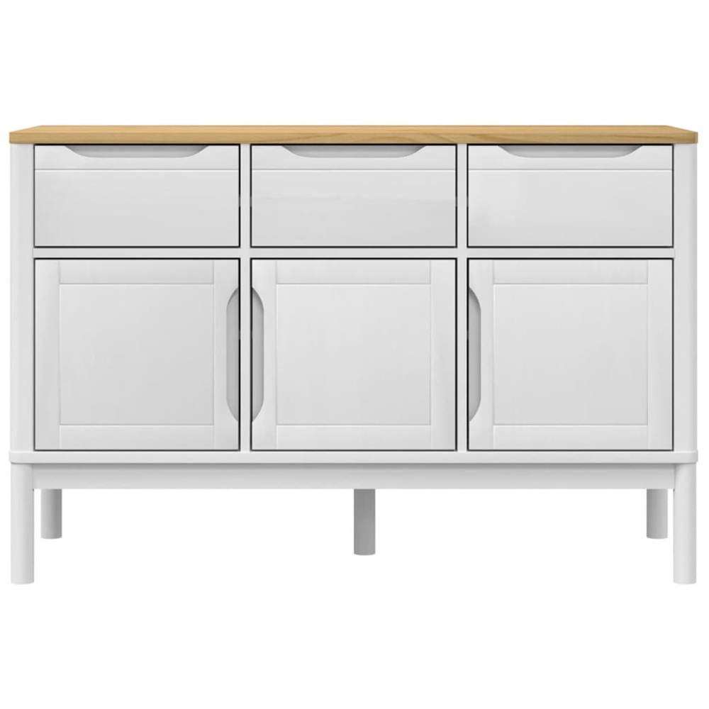 vidaXL 3 Door 3 Drawer White Solid Pine Wooden Sideboard Image 5