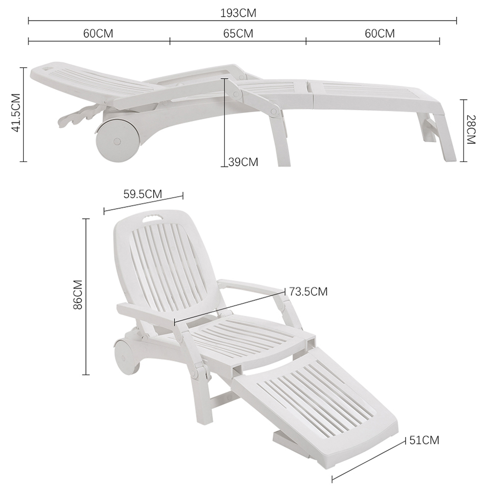 Living and Home White Adjustable Folding Lounge Recliner Chair with Wheels and Storage Box Image 9