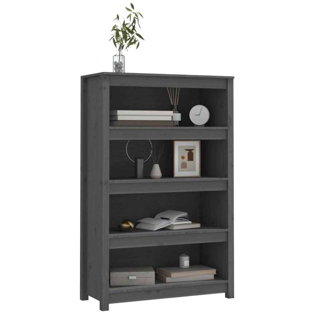 vidaXL 4 Shelf Grey Solid Pine Wood Bookcase Image 4