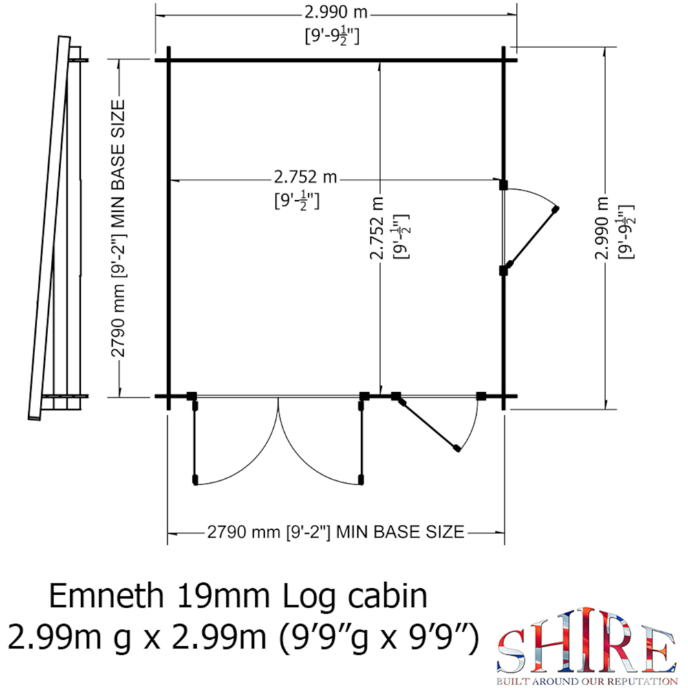 Shire Emneth 10 x 10ft Double Door Pressure Treated Log Cabin Image 9