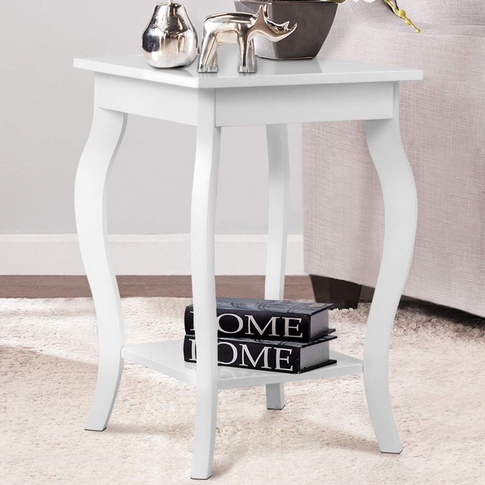 Costway 2 Shelf White Curved Legs Accent End Table Image 1