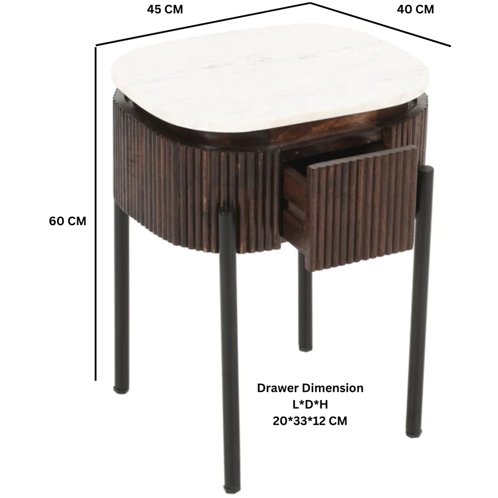 Brooklyn Opal Single Drawer Marble Top Mango Wood Bedside Table Image 8