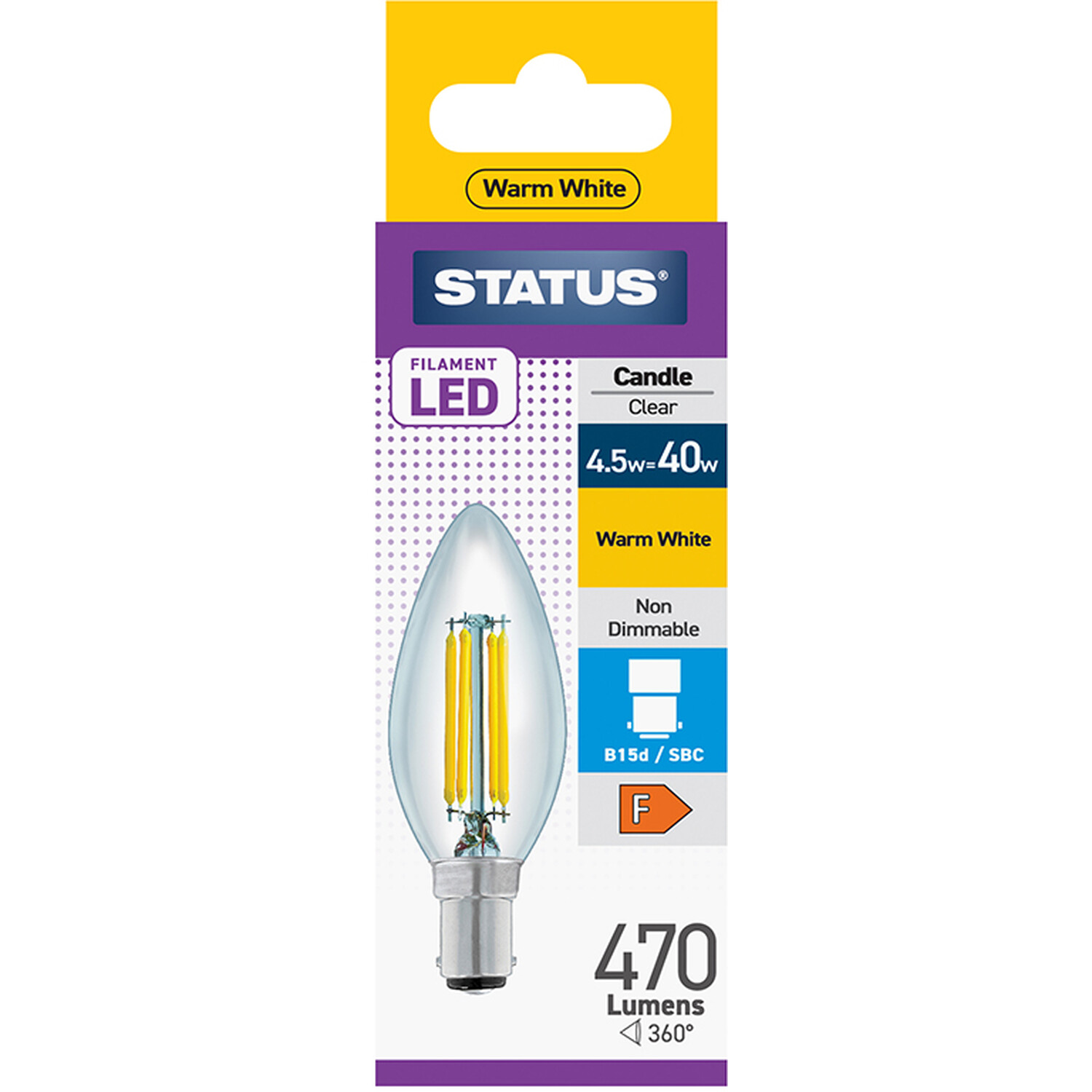 4w=40w 470Lm Fil/LED Candle SBC Image