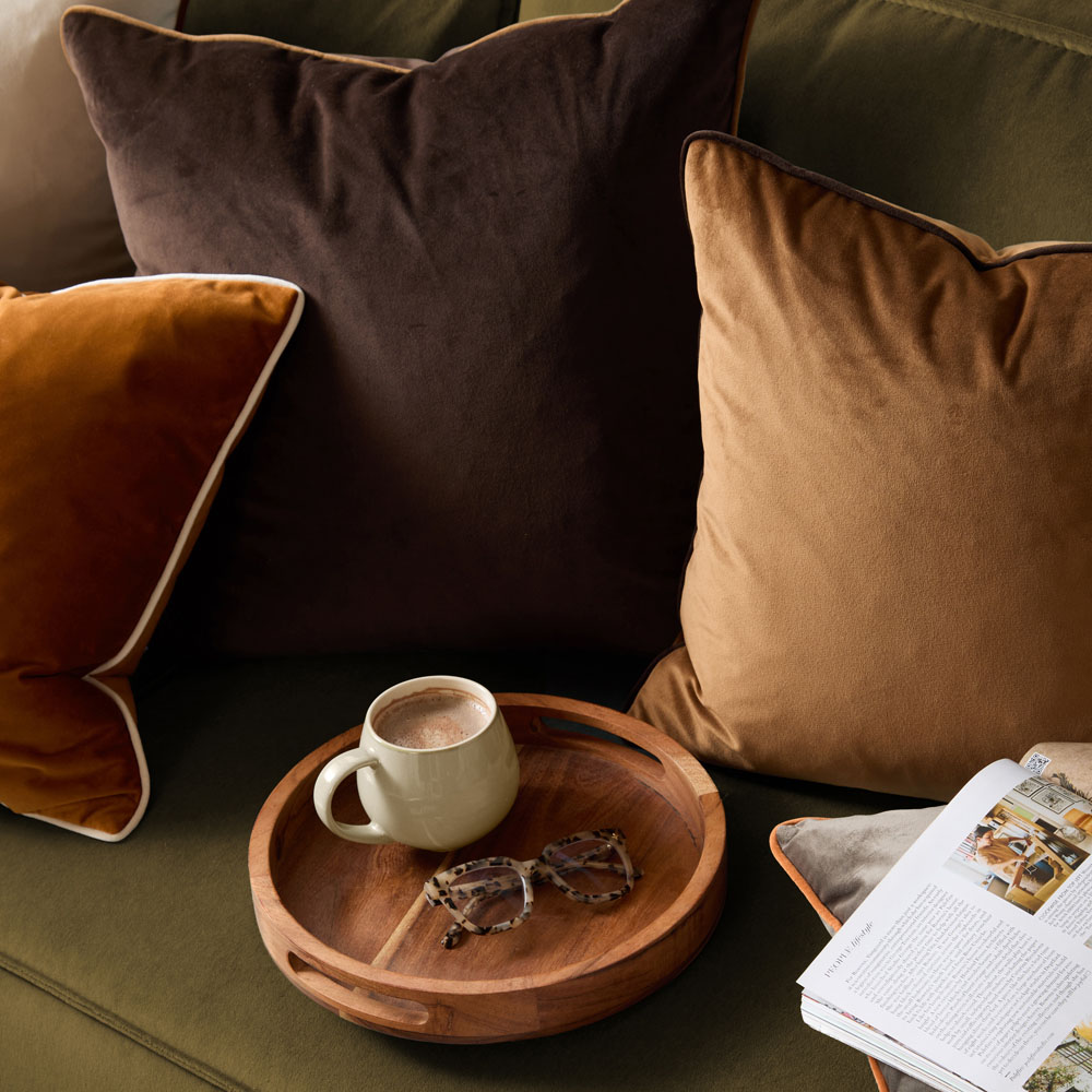 Furn Meridian Chocolate and Caramel Velvet Cushion 55 x 55cm Image 6