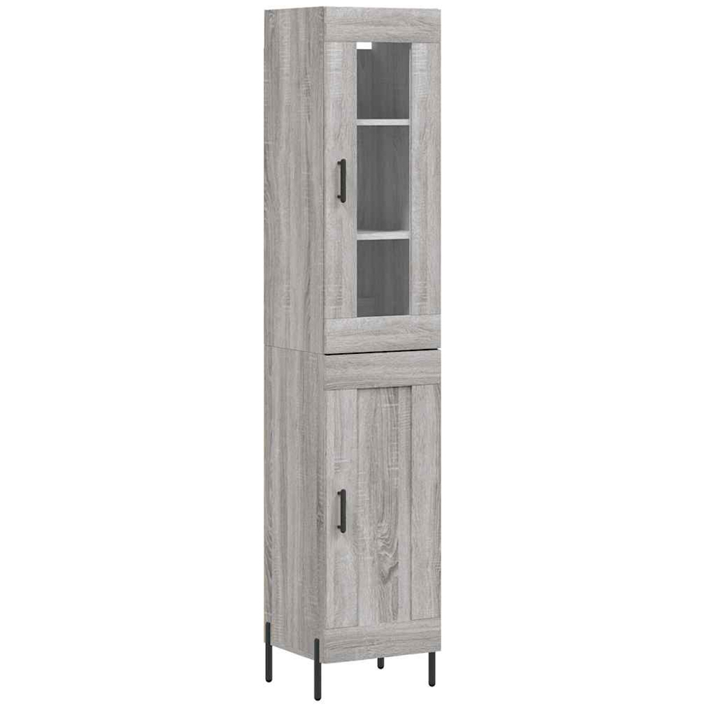 vidaXL 2 Glass and Wood Door Grey Sonoma Tall Highboard Image 2