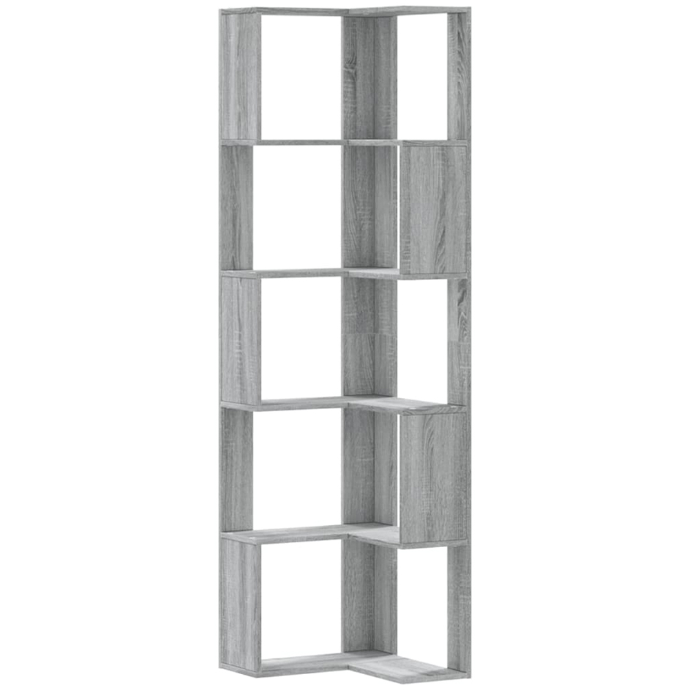 vidaXL 5 Shelf Grey Sonoma Corner Bookcase Image 2