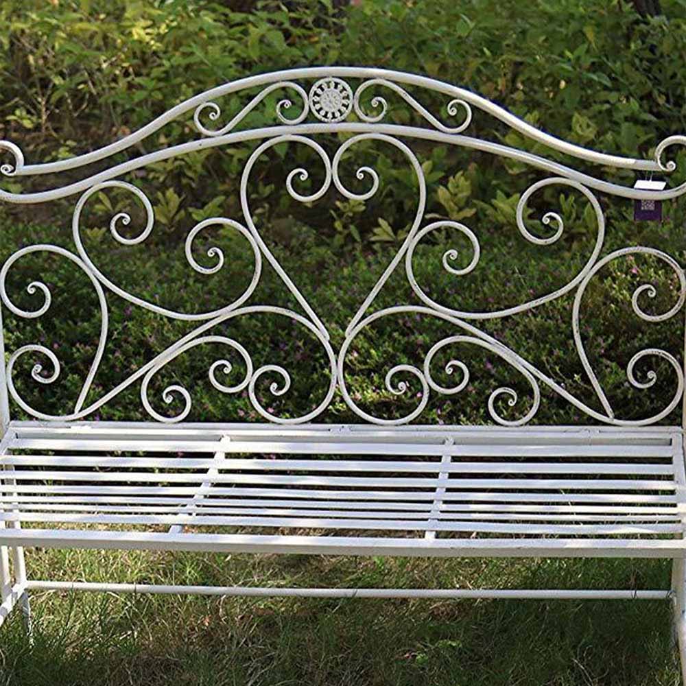 GlamHaus Florence Antique White Garden Bench Image 4