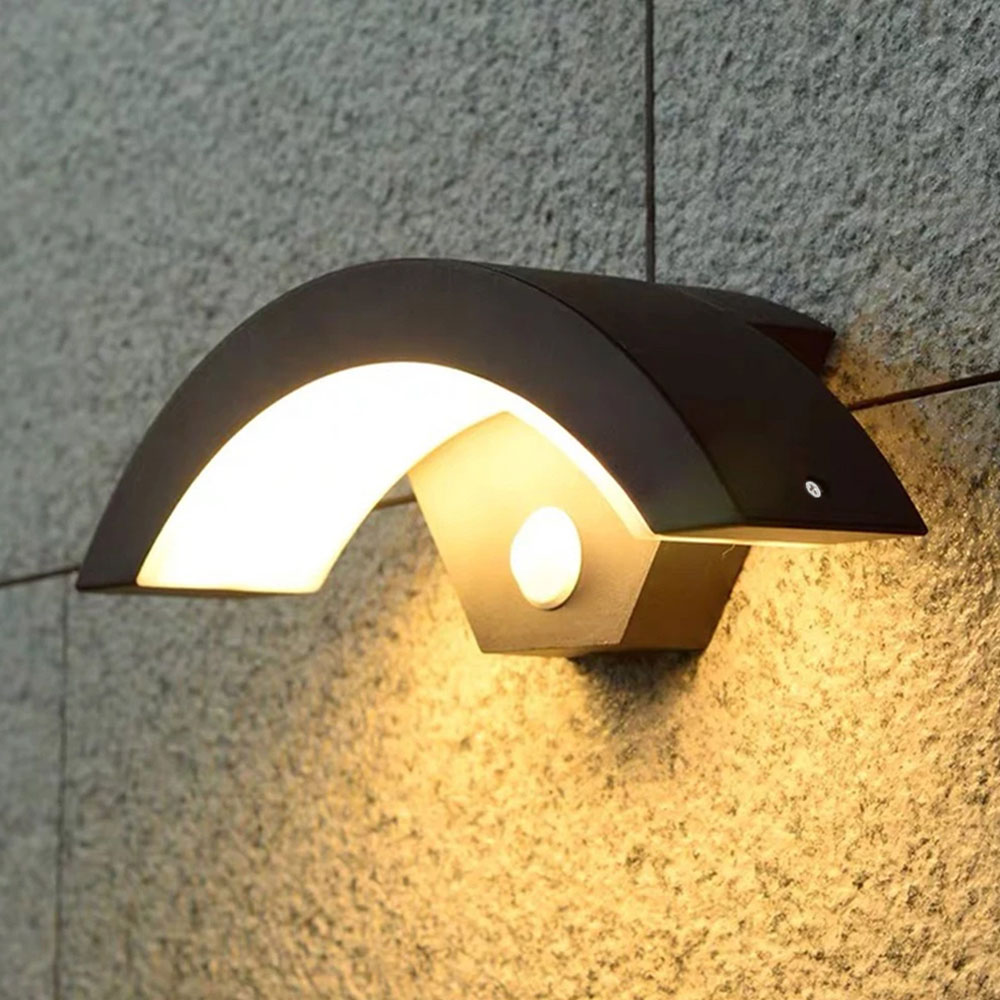 Living and Home Black Curved LED Garden Induction Wall Light Image 2