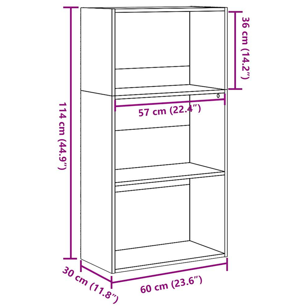 vidaXL 3 Shelf Artisan Oak Bookcase Image 9