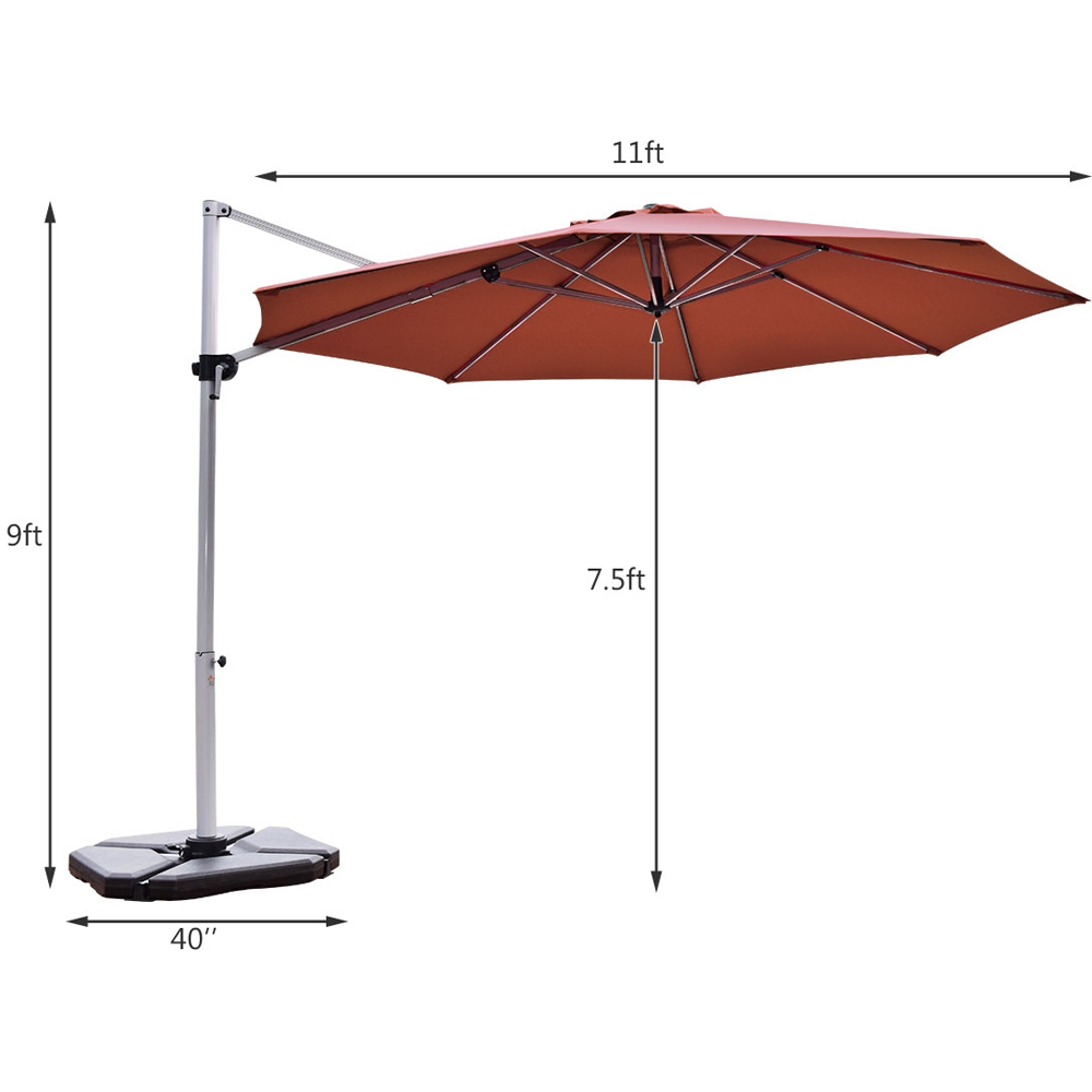 Costway Brick Red Crank and Tilt Cantilever Parasol with Cross Base 3m Image 9