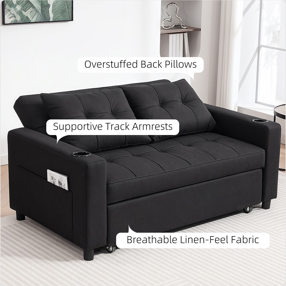 Portland 2 Seater Black Pull Out Sofa Bed with Adjustable Backrest and Pockets Image 6