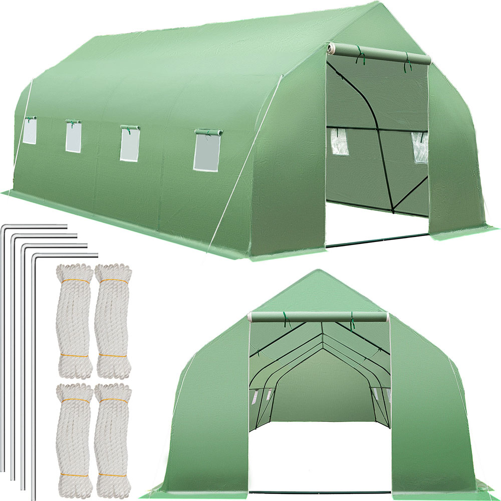 tectake 9.8 x 19.6ft Polytunnel Greenhouse with Windows Image 2