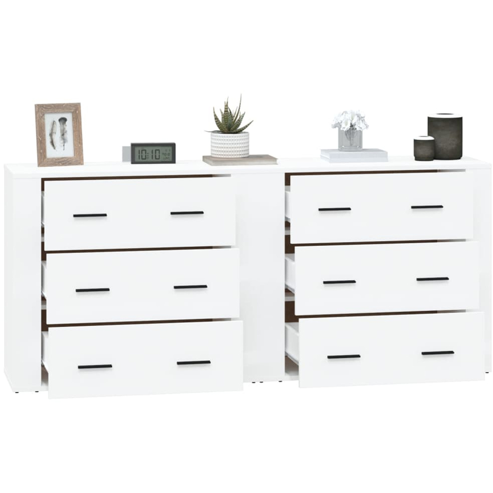 vidaXL 3 Drawer White Sideboard Set of 2 Image 4
