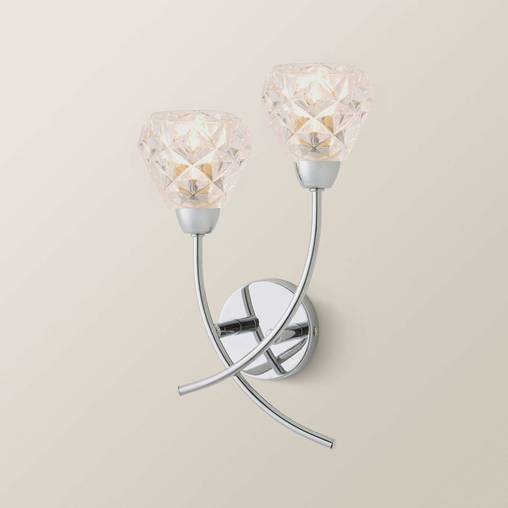 ValueLights Astley 2 Light Crystal Effect Shade Chrome Wall Light with Bulb Image 5