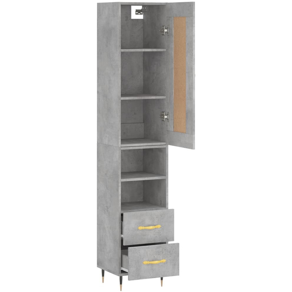 vidaXL Single Door 2 Drawer 2 Shelf Concrete Grey Highboard Image 4