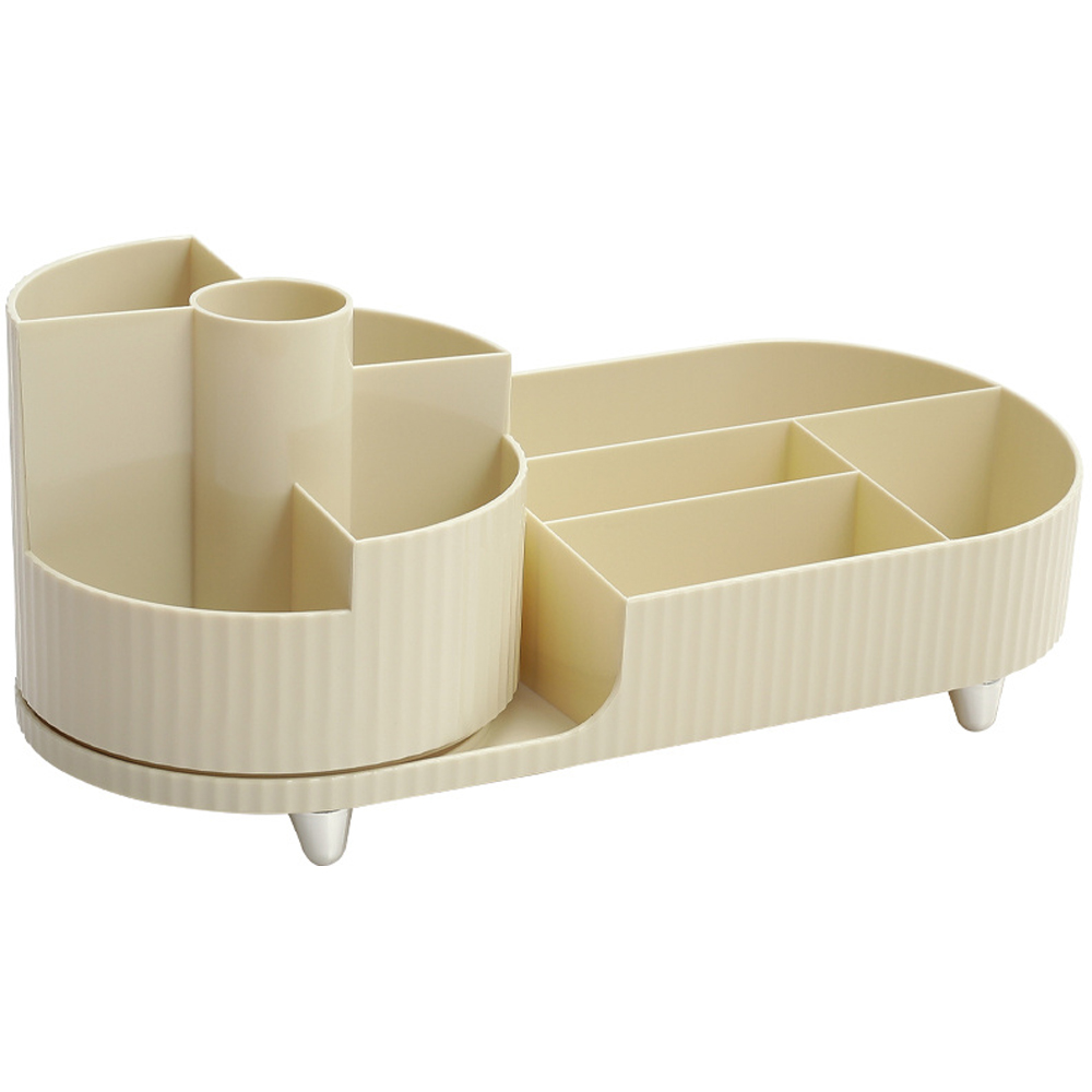 H&O Direct Cream White Makeup Organiser with Rotating Brush Holder Image 1