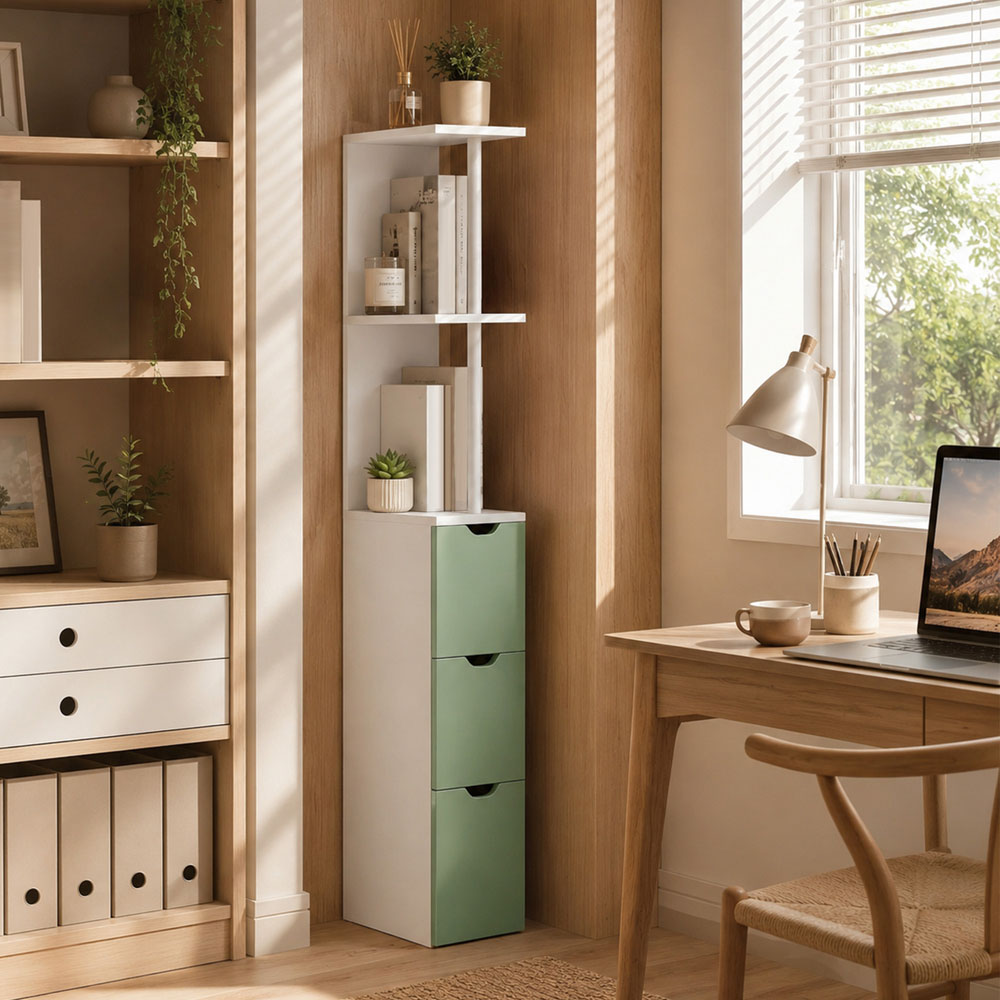 HOMCOM Single Door 2 Drawer 2 Shelf Light Green Freestanding Bathroom Storage Cabinet Image 3