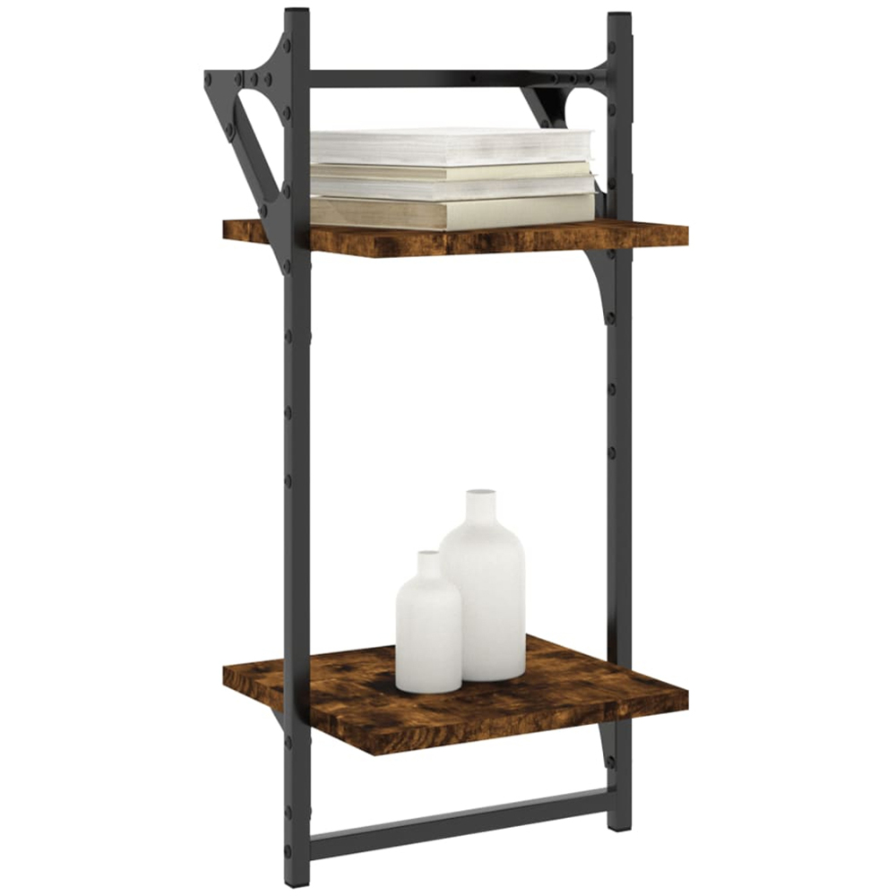 vidaXL 2-Tier Smoked Oak Wall Shelf with Bars Set of 2 Image 3
