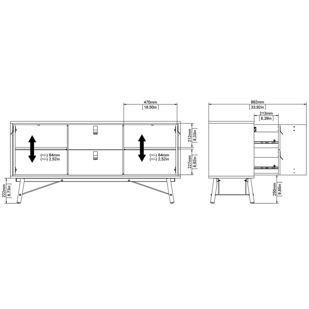 Florence Ry 2 Door 2 Drawer Matt Black and Walnut Sideboard Image 8