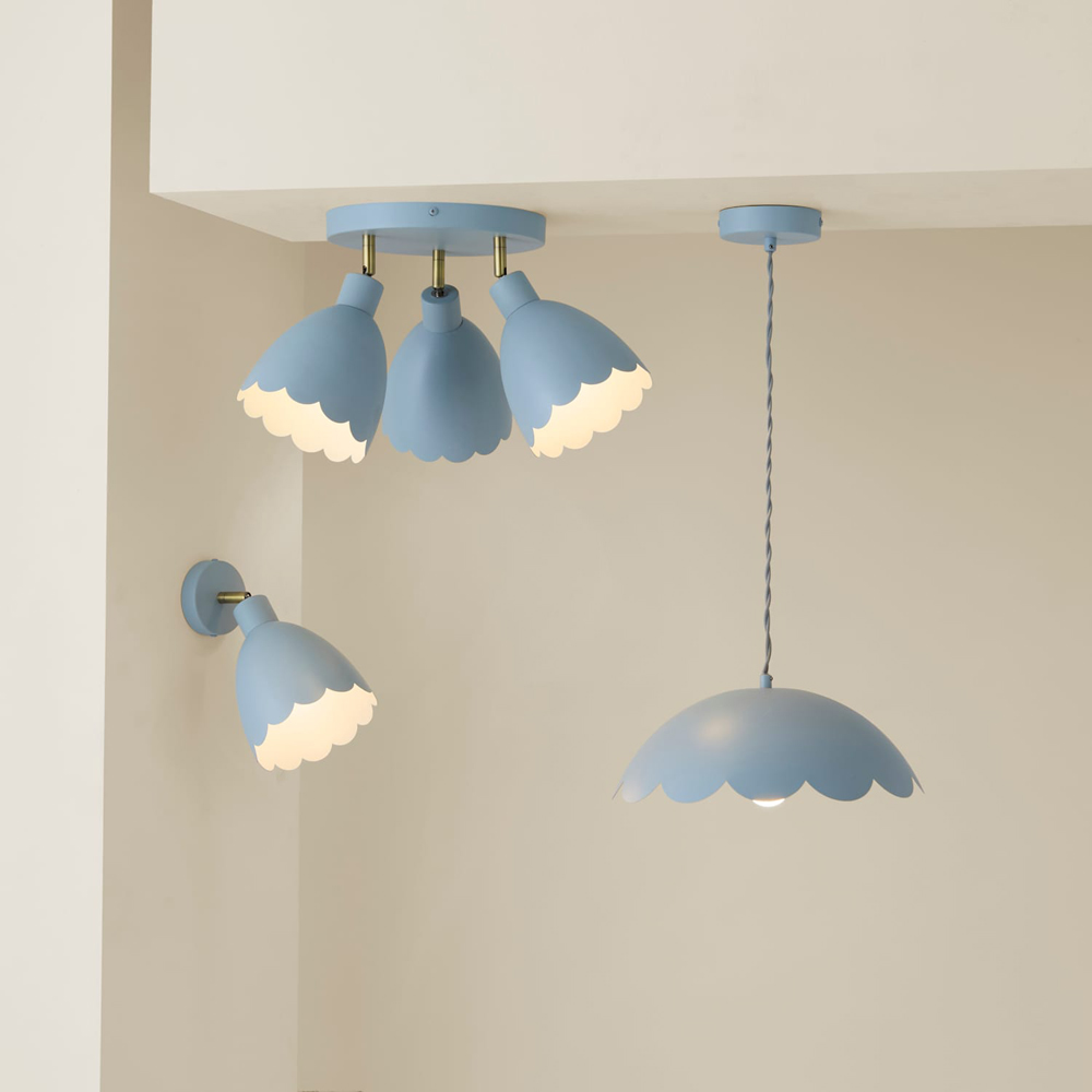 ValueLights Millie Powder Blue Scallop Shade Pendant Light with Bulb Image 7