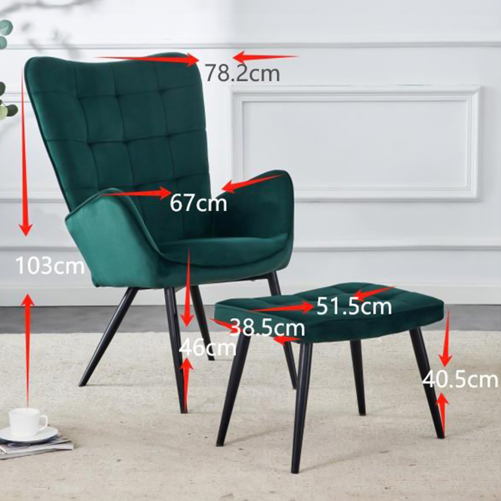 Portland Green Velvet Lounge Chair with Footstool Image 6