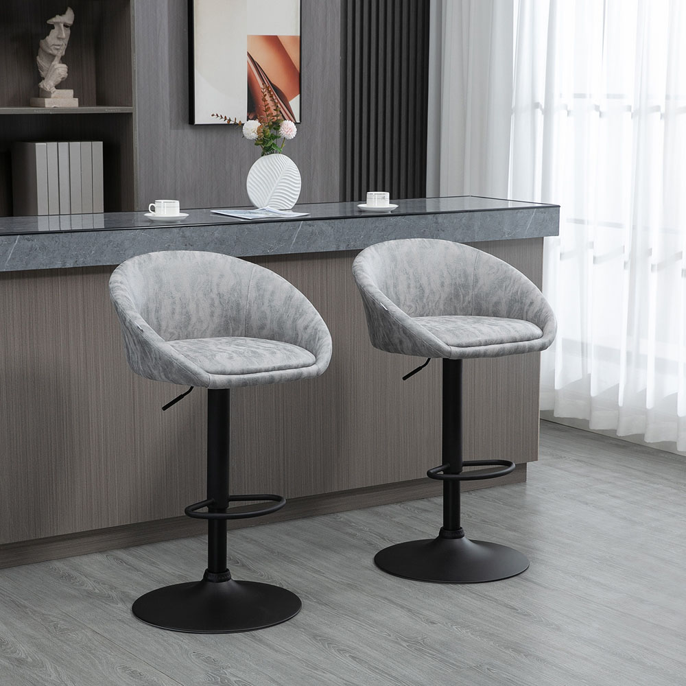 Portland Light Grey PU Leather Height Adjustable Swivel Bar Stool Set of 2 Image 3