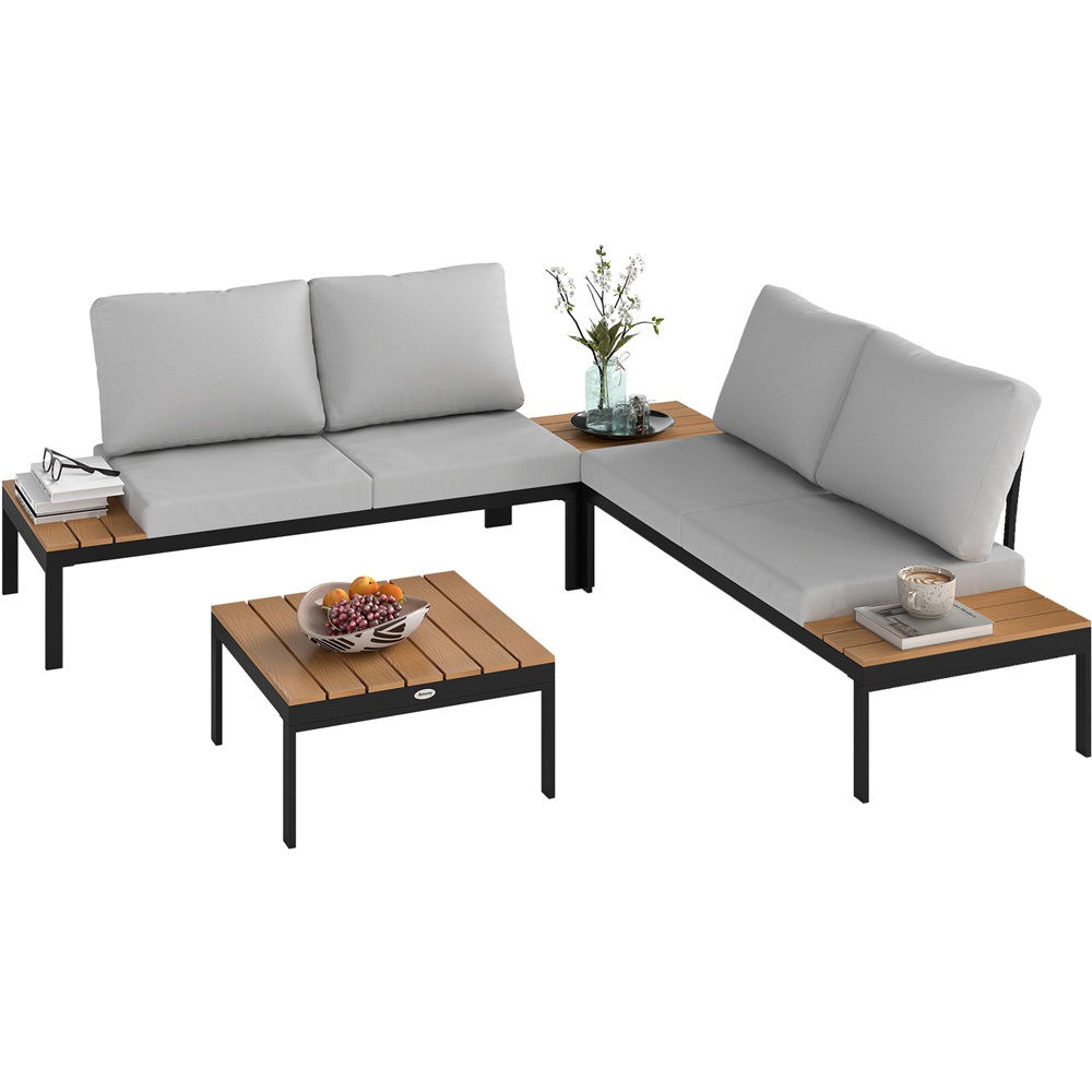 Outsunny 4 Seater Teak Garden Corner Sofa Set Image 2