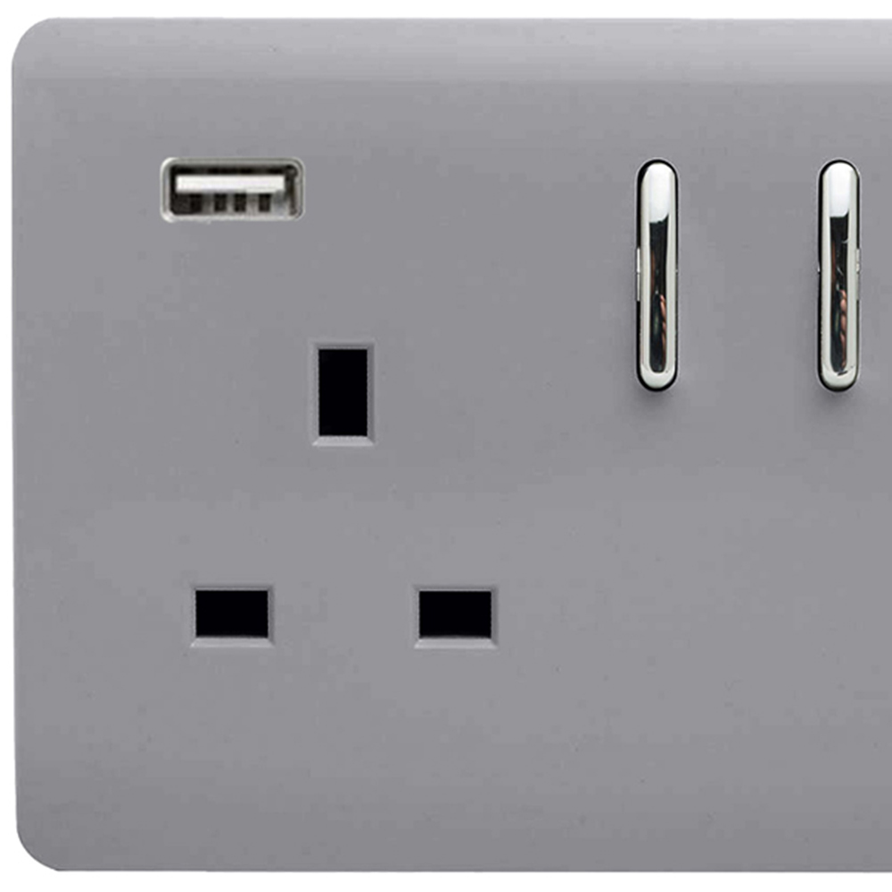 Trendi Switch 2 Gang 13amp 2 Port USB Designer Platinum Silver Plug Socket Image 2