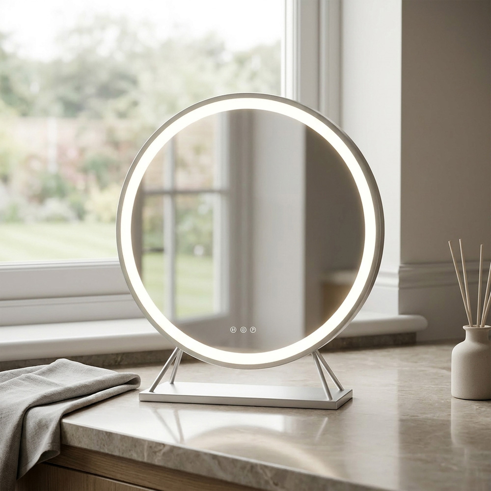 Round Standing Hollywood LED Mirror Silver Image 6