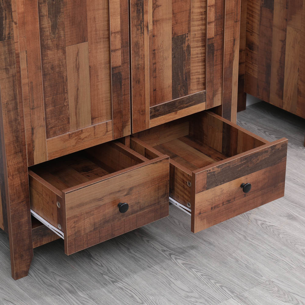 FurnitureHMD 2 Door 2 Drawer Industrial Style Wooden Wardrobe Image 5