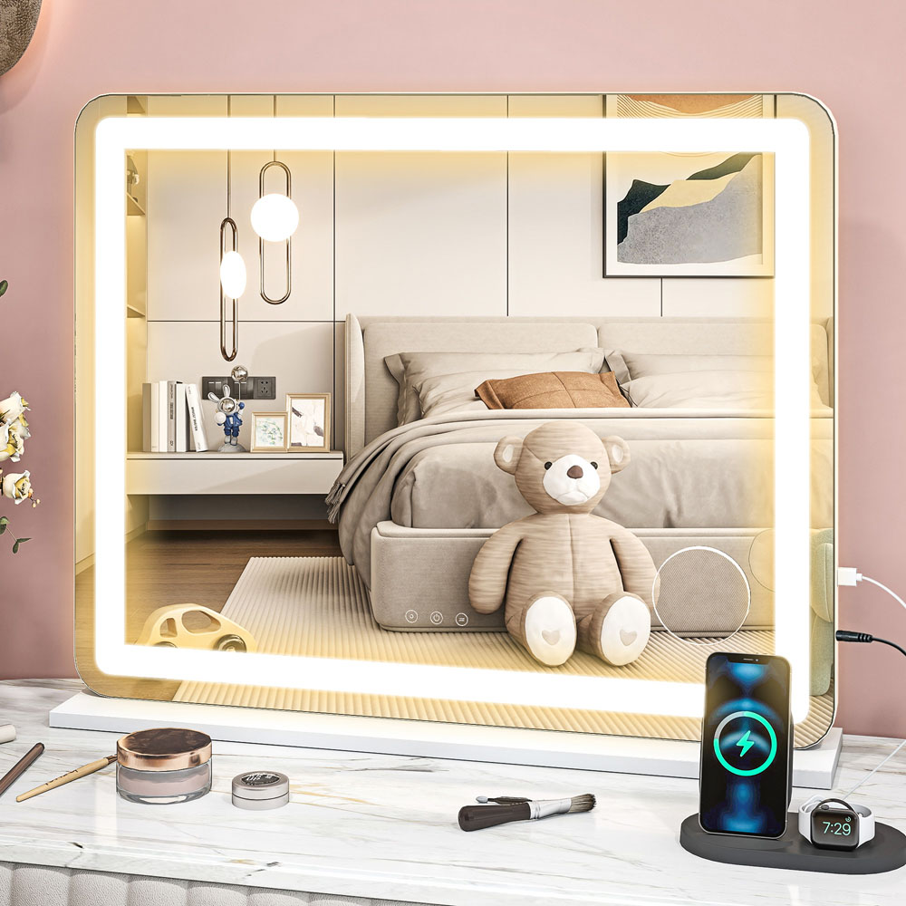 HOMCOM White LED Vanity Mirror with 10X Magnification and USB Port 80 x 62cm Image 2