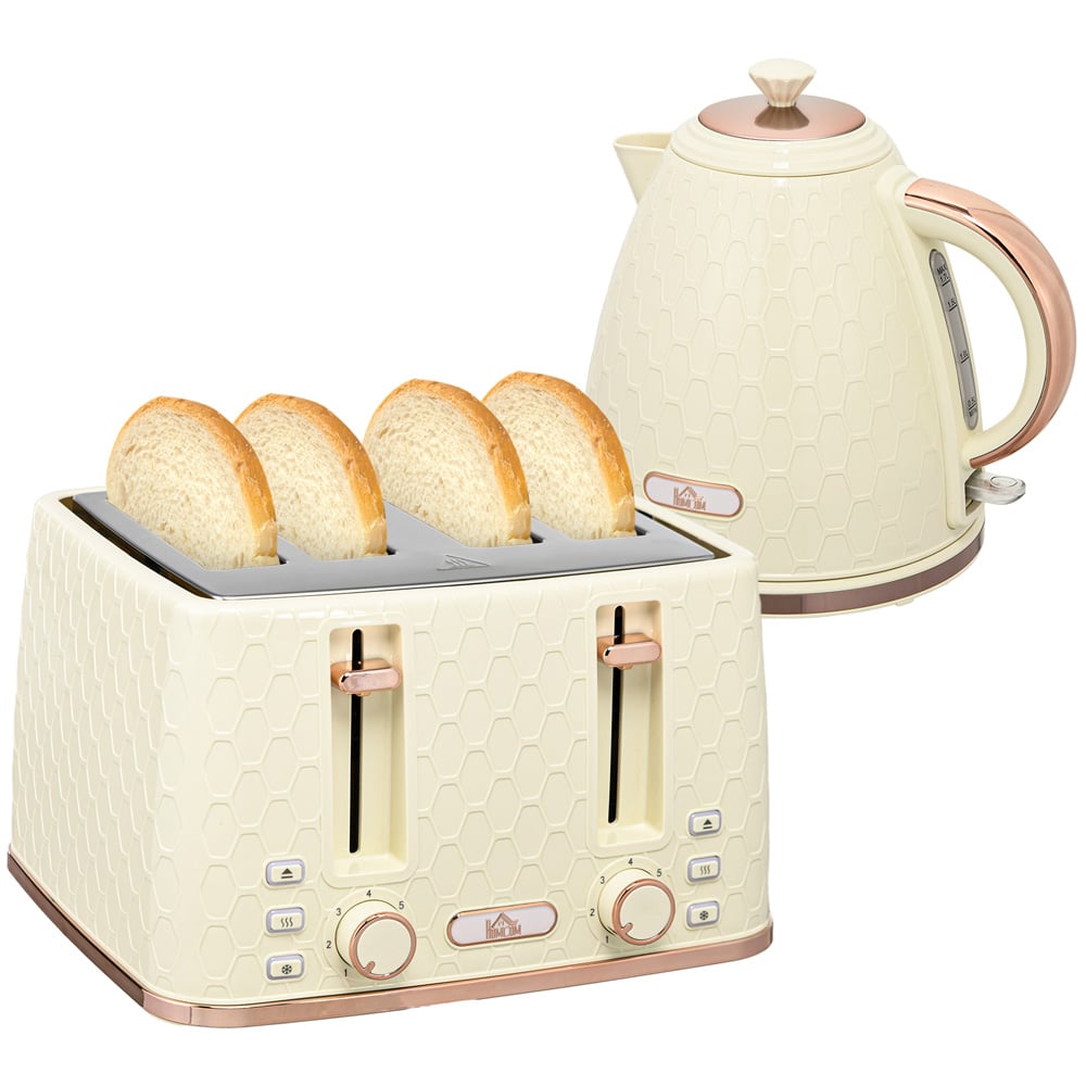 HOMCOM 800-180V71BG 1.7L Beige Kettle and 4 Slice Toaster Set Image 1