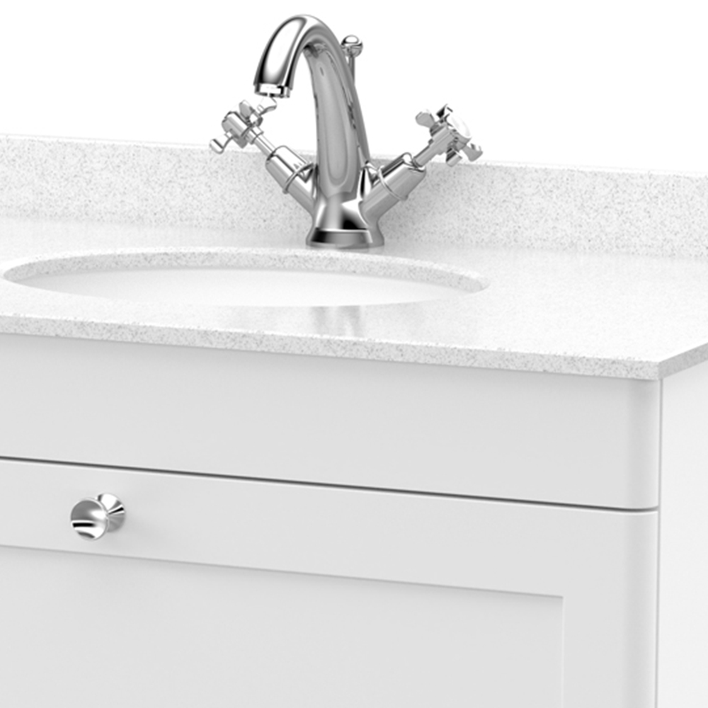 nuie Classique Single Drawer Satin White Wall Hung Unit and 1 Tap Hole Marble Basin 800mm Image 2