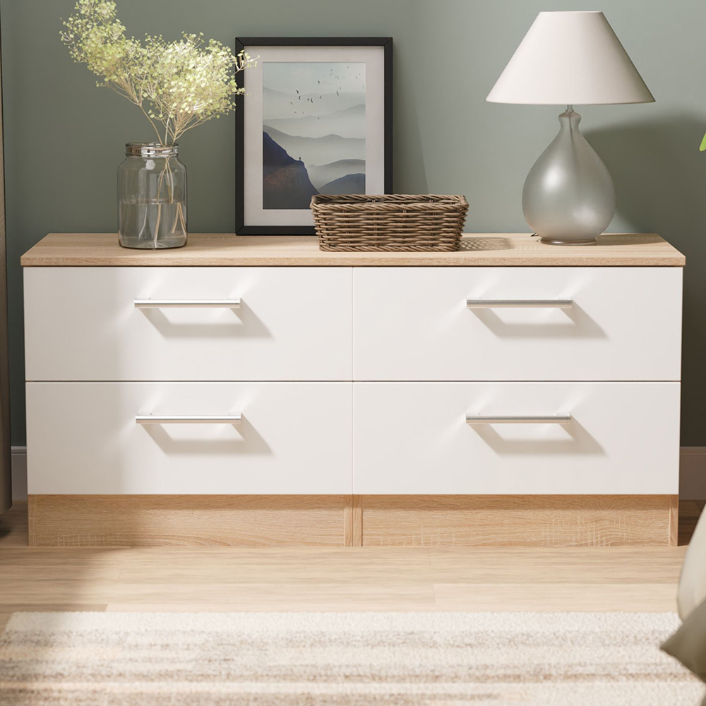 Crowndale Devon 4 Drawer Matt White and Bardolino Oak Bed Box Ready Assembled Image 1