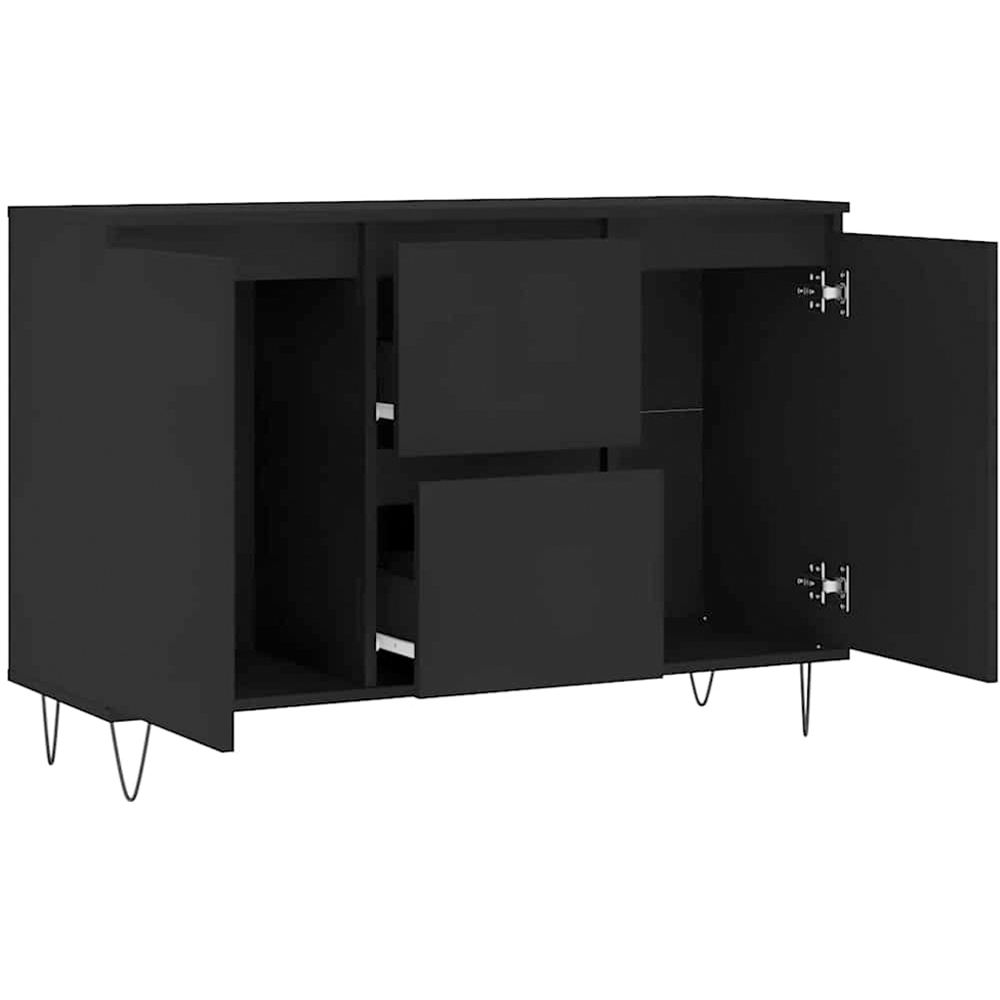 vidaXL 2 Door 2 Drawer Black Wooden Sideboard with Metal Legs Image 6