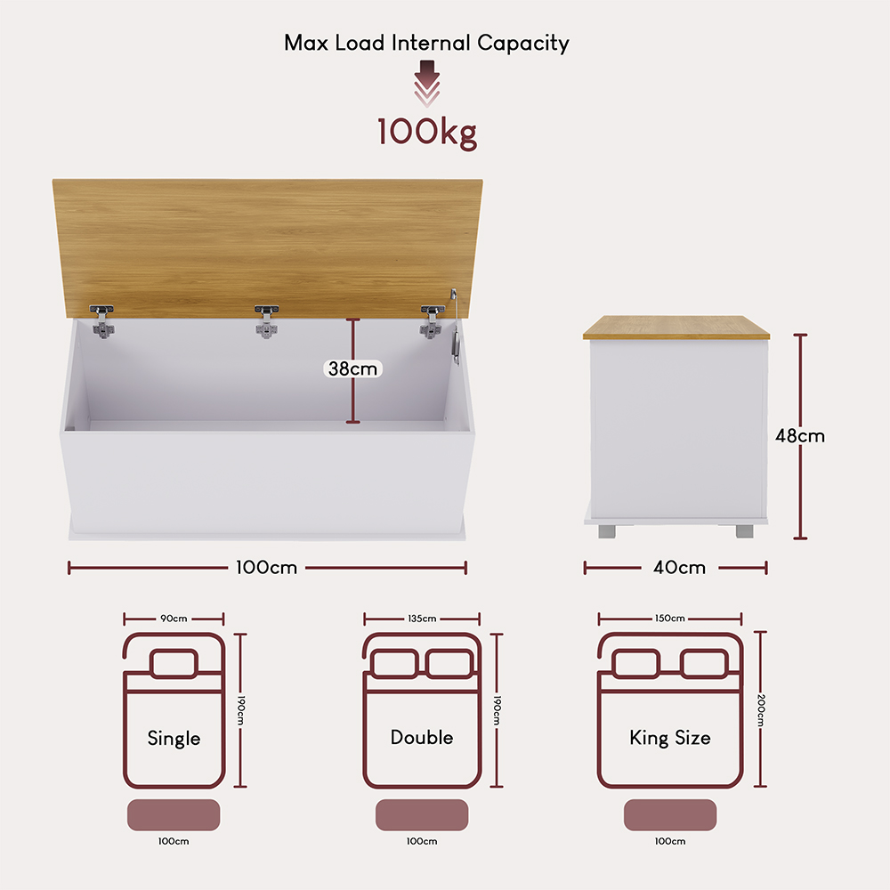 Vida Designs Arlington White and Oak Wooden Storage Ottoman Image 7