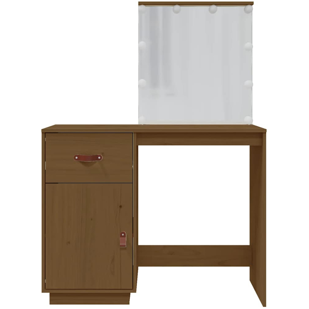 vidaXL Single Door Single Drawer Honey Brown Solid Wood Pine Dressing Table with LED Mirror Image 6