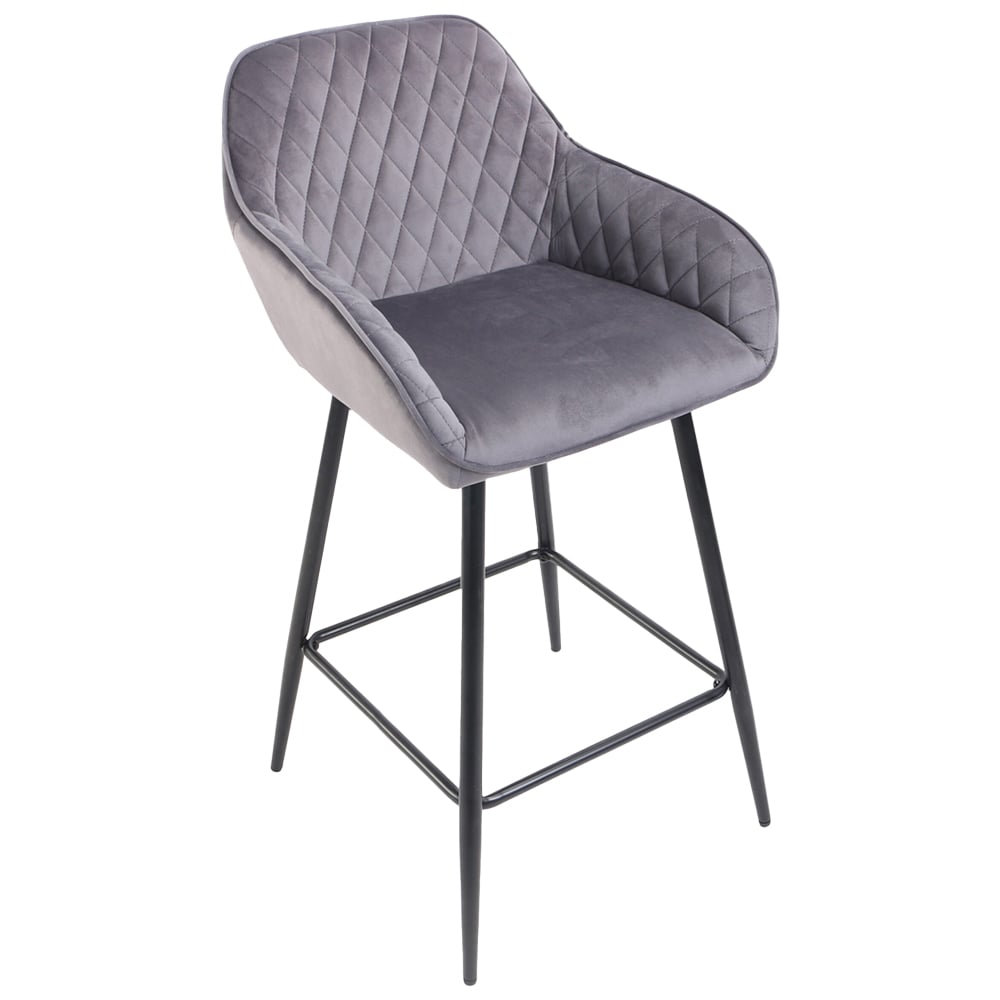 Neo Dark Grey Crushed Velvet Diamond Quilted Bar Stool Set of 2 Image 3