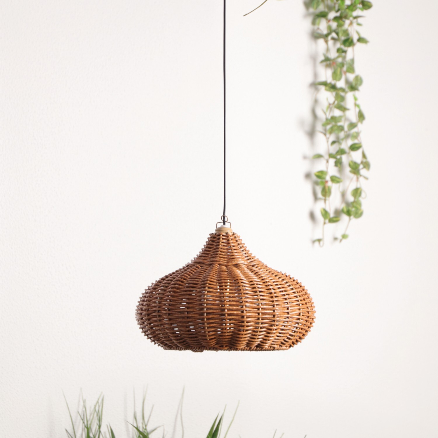 Solar Rattan Effect Pendant Light Brown Image 3