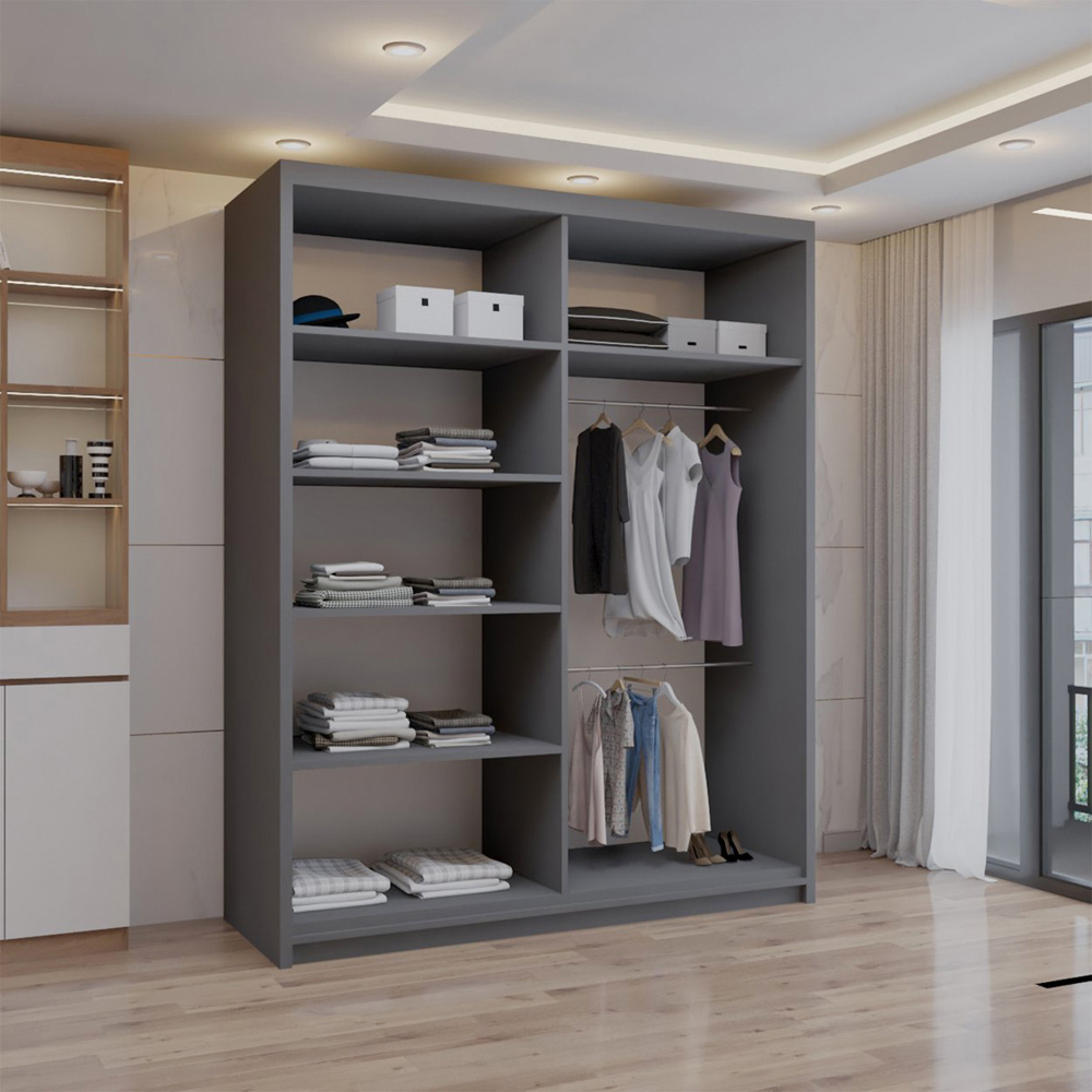 Sliding Wardrobes 4U 2 Sliding Door Grey Full Length Mirrored Wardrobe 180cm Image 2