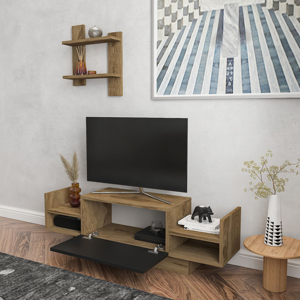 Decorotika Spring Oud and Black TV Unit with Wall Shelf Image 6