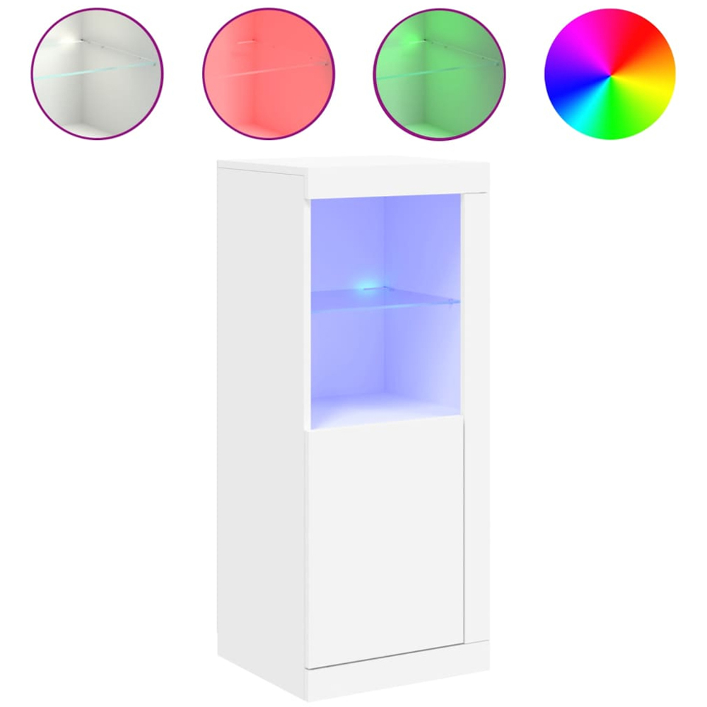 vidaXL Single Door 2 Shelf White LED Sideboard Image 2