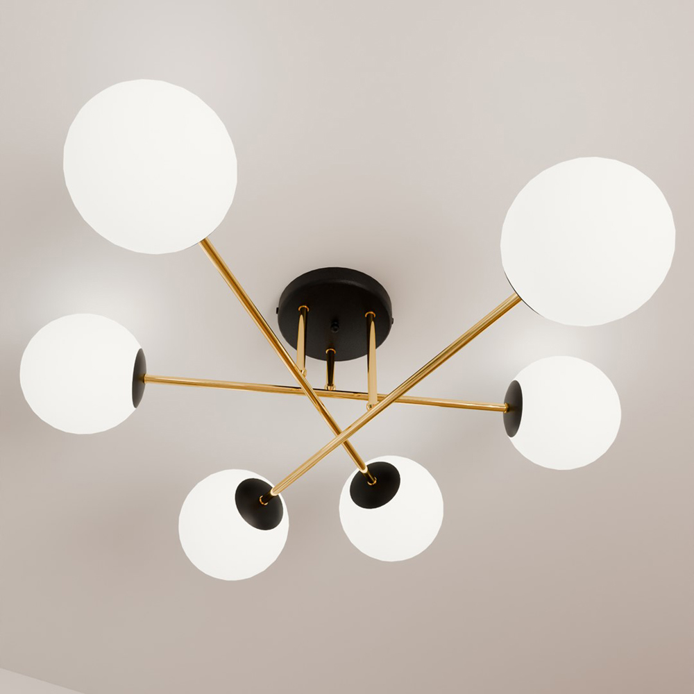 Emibig Magnum 6 Light White Shade Black and Gold E14 Ceiling Light Image 5
