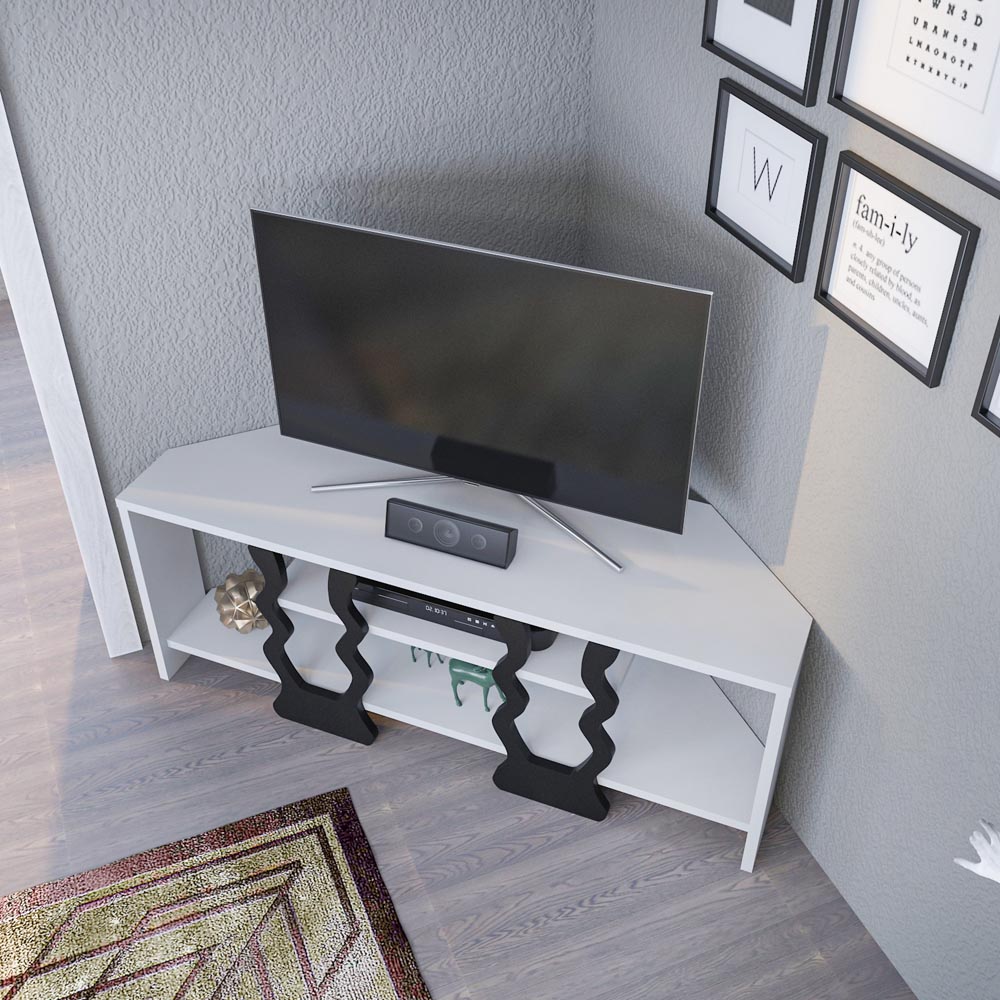 Decorotika Firal 2 Shelf White and Black Corner TV Unit Image 4